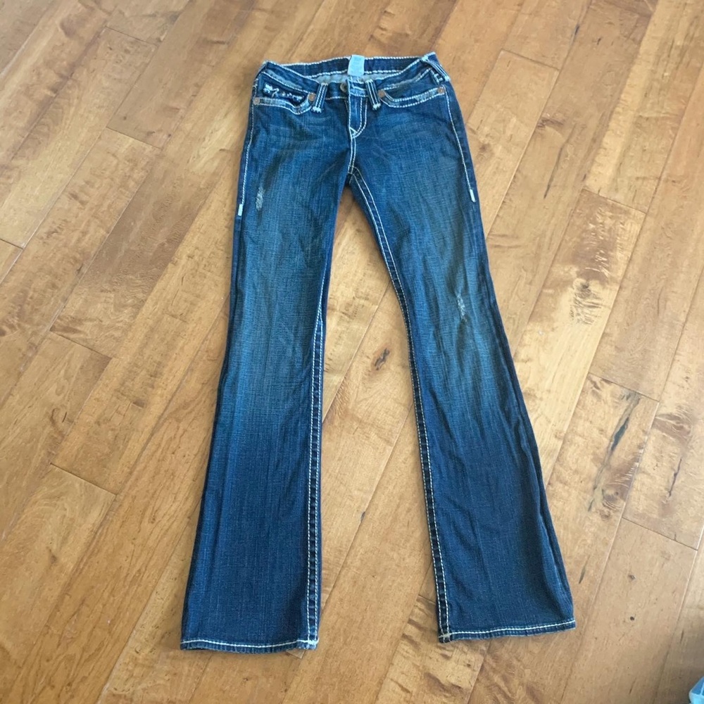 True Religion low-rise bootcut blue jeans